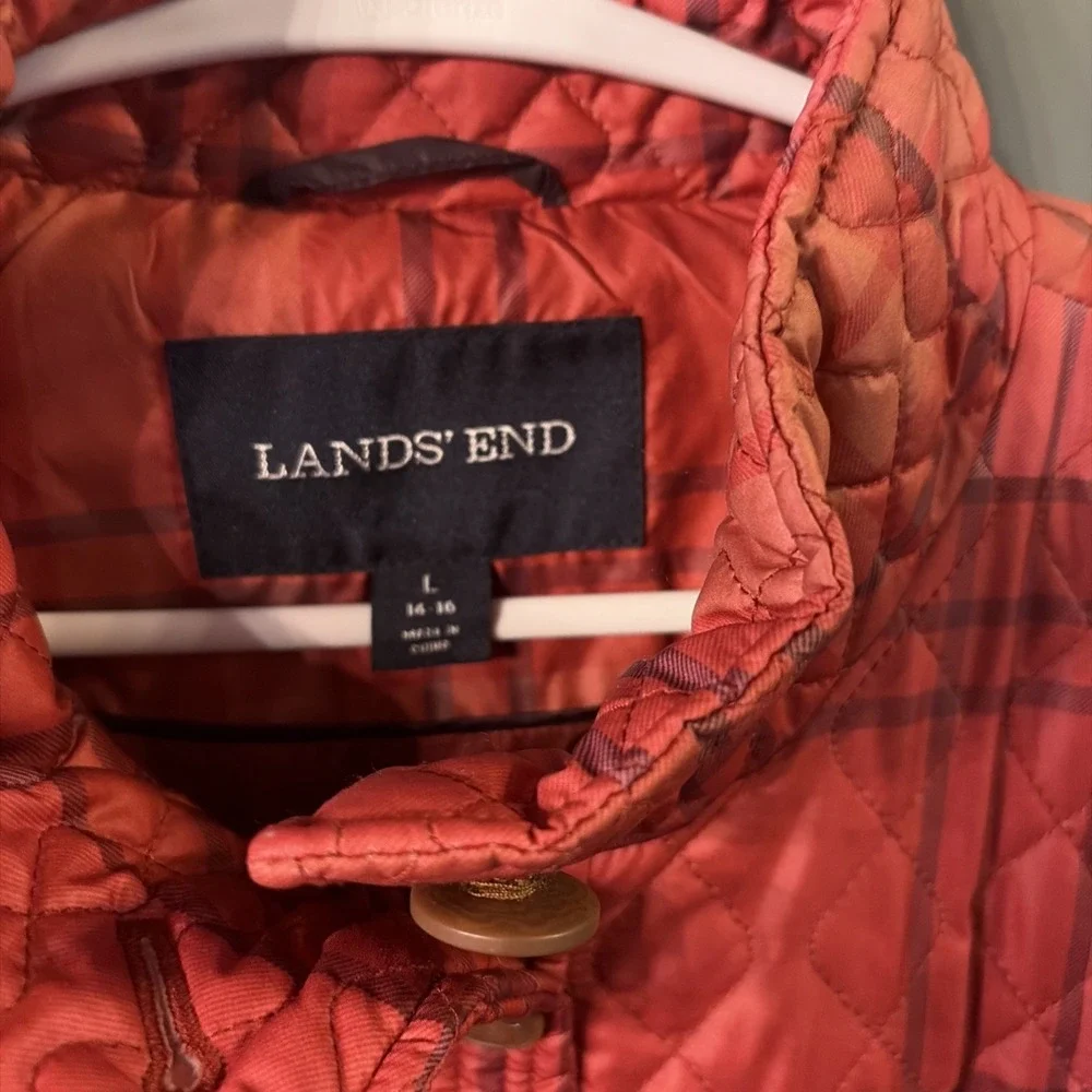 Lands End Women's L Plaid Boxy Cottagecore Primaloft Chore Barn Coat Fall Cozy